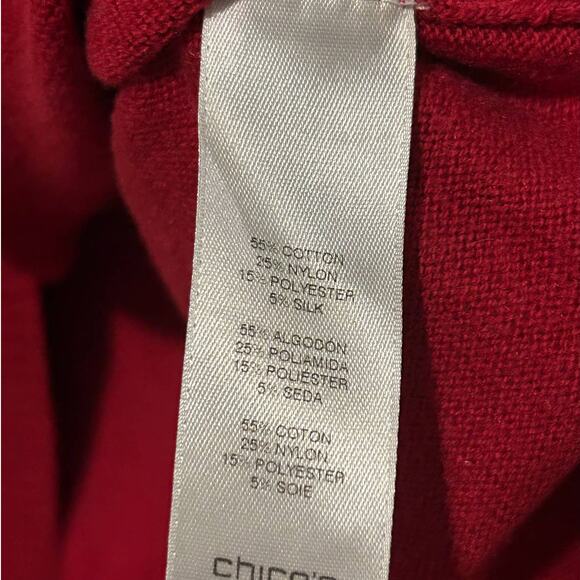 Chicos Size 1 US Medium Red Tunic Sweater Stretch Short Sleeve Silk V-Neck Top - Picture 8 of 16